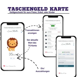 Taschengeld Karte | QrCode Geldgeschenk | Personalisiertes Geschenk für Kinder | Löwe
