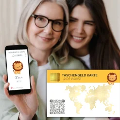 Taschengeld Karte | QrCode Geldgeschenk | Personalisiertes Geschenk für Kinder | Löwe