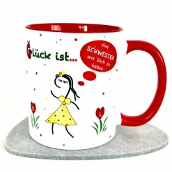Tasse beste Schwester mit Spruch: Glück ist eine Schwester wie Dich zu haben, rot
