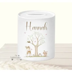 Tasse Kind personalisiert, Geschenk Geburtstag mit Namen, Kindertasse Waldtiere, Namenstasse Baum Reh Igel, Tasse Boho