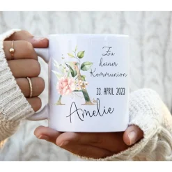 Tasse mit Namen Kommunion personalisiert Monogramm