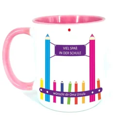 Tasse Schulkind mit Namen – personalisiertes Geschenk zur Einschulung, rosa, für Mädchen