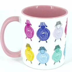 Tasse süße Schafe Tier-Motiv Kaffeebecher rosa für Woll- und Strickbegeisterte