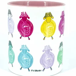 Tasse süße Schafe Tier-Motiv Kaffeebecher rosa für Woll- und Strickbegeisterte