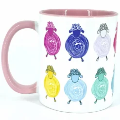 Tasse süße Schafe Tier-Motiv Kaffeebecher rosa für Woll- und Strickbegeisterte
