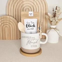 Tasse wundervoller Mensch Herz Geschenkset mit Kaffee Tee Trinkschokolade Geschenk Set