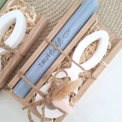 Taufe Taufgeschenk Fisch Variante 1 und Kerzenhalter rund Geschenkset für Mädchen und Jungen zur heiligen Taufe Taufkerz