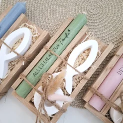 Taufe Taufgeschenk Fisch Variante 1 und Kerzenhalter rund Geschenkset für Mädchen und Jungen zur heiligen Taufe Taufkerz