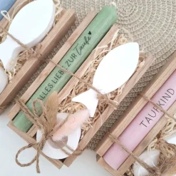 Taufe Taufgeschenk Fisch Variante 2 und Kerzenhalter rund Geschenkset für Mädchen und Jungen zur heiligen Taufe Taufkerz