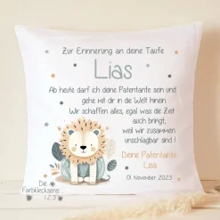 Taufgeschenk Patenkind personalisiert, Patenbrief mit Namen, Taufbrief Patentante Patenonkel, Taufkissen