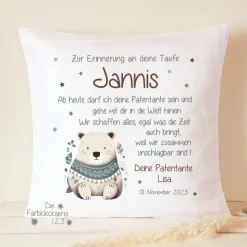 Taufgeschenk Patenkind personalisiert, Patenbrief mit Namen, Taufbrief Patentante Patenonkel, Taufkissen