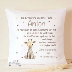 Taufgeschenk Patenkind personalisiert, Patenbrief mit Namen, Taufbrief Patentante Patenonkel, Taufkissen