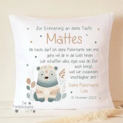 Taufgeschenk Patenkind personalisiert, Patenbrief mit Namen, Taufbrief Patentante Patenonkel, Taufkissen