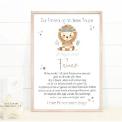 Taufgeschenk Patenkind personalisiert, Patenbrief Löwe mit Namen, Taufbrief Patentante Patenonkel