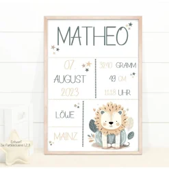 Taufgeschenk Patenkind personalisiert, Patenbrief Löwe mit Namen, Taufbrief Patentante Patenonkel
