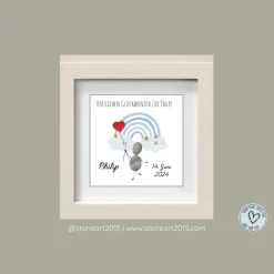 Taufgeschenk Patenkind Steinbild Mädchen Taufe • Personalisiertes Taufbild Regenbogen Herzballon Erinnerung