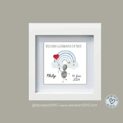 Taufgeschenk Patenkind Steinbild Mädchen Taufe • Personalisiertes Taufbild Regenbogen Herzballon Erinnerung