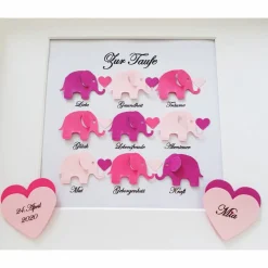 Taufgeschenk ,personalisiertes Geschenk Baby, Taufe, Geburt, Mädchen, Elefanten mit Wünschen