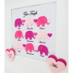 Taufgeschenk ,personalisiertes Geschenk Baby, Taufe, Geburt, Mädchen, Elefanten mit Wünschen