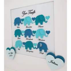 Taufgeschenk ,personalisiertes Geschenk Baby, Taufe, Geburt, Junge, Elefanten mit Wünschen