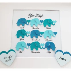 Taufgeschenk ,personalisiertes Geschenk Baby, Taufe, Geburt, Junge, Elefanten mit Wünschen