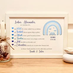 Taufgeschenk personalisiert Junge – Geldgeschenk & Bilderrahmen mit Name & Regenbogen