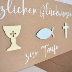 Taufkarte aus Kraftpapier mit Umschlag & Einleger