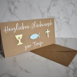 Taufkarte aus Kraftpapier mit Umschlag & Einleger