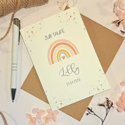 Taufkarte personalisiert Junge – Glückwunschkarte zur Taufe mit Namen & Datum – Regenbogen Karte A6 mit Umschlag