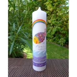 Taufkerze - bunter Fisch - Wasser - Mädchen - Kerze - Taufe - Handarbeit - keine Folie - inkl. Wachsbeschriftung