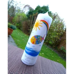 Taufkerze - bunter Fisch - Wasser - Mädchen - Kerze - Taufe - Handarbeit - keine Folie - inkl. Wachsbeschriftung