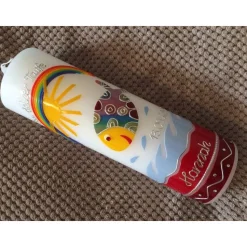 Taufkerze - bunter Fisch - Wasser - Mädchen - Kerze - Taufe - Handarbeit - keine Folie - inkl. Wachsbeschriftung