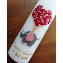 Taufkerze - Elefant - Luftballons - Ballon - Mädchen - Kerze - Taufe - Handarbeit - keine Folie - inkl. Wachsbeschriftun