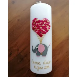 Taufkerze - Elefant - Luftballons - Ballon - Mädchen - Kerze - Taufe - Handarbeit - keine Folie - inkl. Wachsbeschriftun
