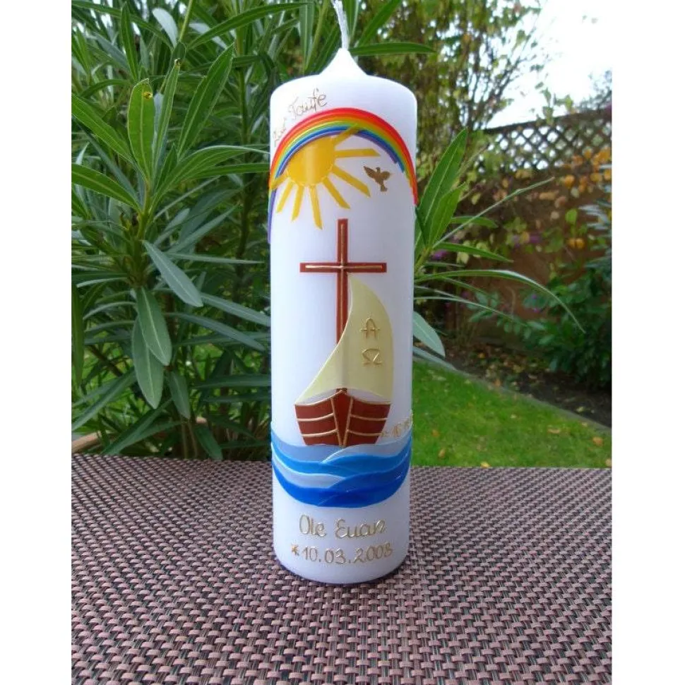 Taufkerze - Geburtstagkerze - Boot - Arche - Mädchen - Kerze - Taufe - Handarbeit - keine Folie - inkl. Wachsbeschriftun