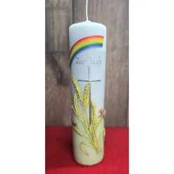 Taufkerze - Getreideähren, Kreuz, Regenbogen - Handverziert - Diverse Größen