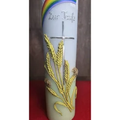Taufkerze - Getreideähren, Kreuz, Regenbogen - Handverziert - Diverse Größen