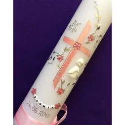 Taufkerze - Kreuz - Engel - Mädchen - Kerze - Taufe - Handarbeit - keine Folie - Buchstabenperlen - Wachsbeschriftung mö