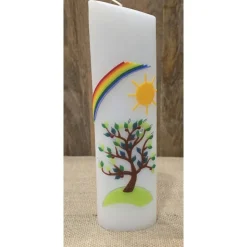 Taufkerze - Oval - 24x6,5x4,5 - Regenbogen - Sonne - Baum