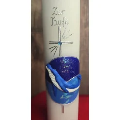 Taufkerze - Wal, Wasser, Himmel, Kreuz - Handverziert - Diverse Größen -