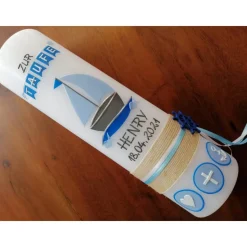 Taufkerze Arche, Boot, Noah inkl. Beschriftung, Mädchen, Junge, Farbwünsche möglich, handgearbeitete Wachsverzierungen,