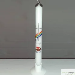 Taufkerze Arche Noah mit Regenbogen und Taube, schlanke Taufkerze für Jungen oder Mädchen, mit Namen und Datum