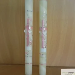 Taufkerze Bienenwachs mit Kreuz zweifarbig, Taube und Blumenranke, Taufkerze für Mädchen Jungen personalisierbar