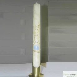 Taufkerze Bienenwachs mit Schiff, Wellen, Leuchtturm und Taube, handverziert und -geknetet, Taufkerze für Mädchen Jungen