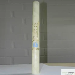 Taufkerze Bienenwachs mit Schiff, Wellen, Leuchtturm und Taube, handverziert und -geknetet, Taufkerze für Mädchen Jungen