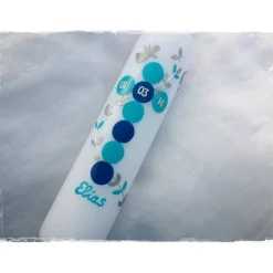 Taufkerze blau, mit Engel, für Jungs