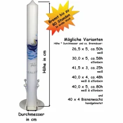 Taufkerze blau mit Wal, Wellen und Schiff, wunderschöne handverzierte Taufkerze für Jungen Walfisch, personalisierbar