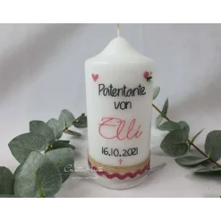 Taufkerze Blätterkranz & Patenkerze mit Rosen - Altrosa-Grün-Salbei-Eukalypthus-Natur