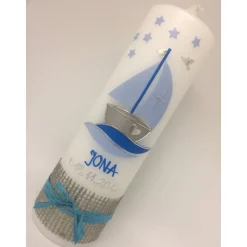 Taufkerze Boot Junge