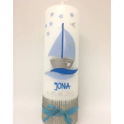 Taufkerze Boot Junge